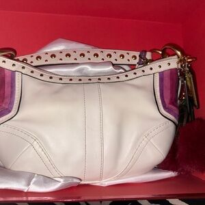 Stylish Cream, Pink and Purple Women's Coach Bag
